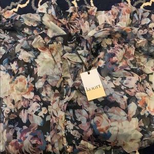 Kai Blue Floral Print Long Sleeve Midi Dress Small